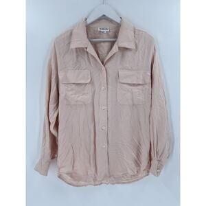Vintage Talbots Button Up Blouse Womens 10 Pink Long Sleeves 100% Silk Collared